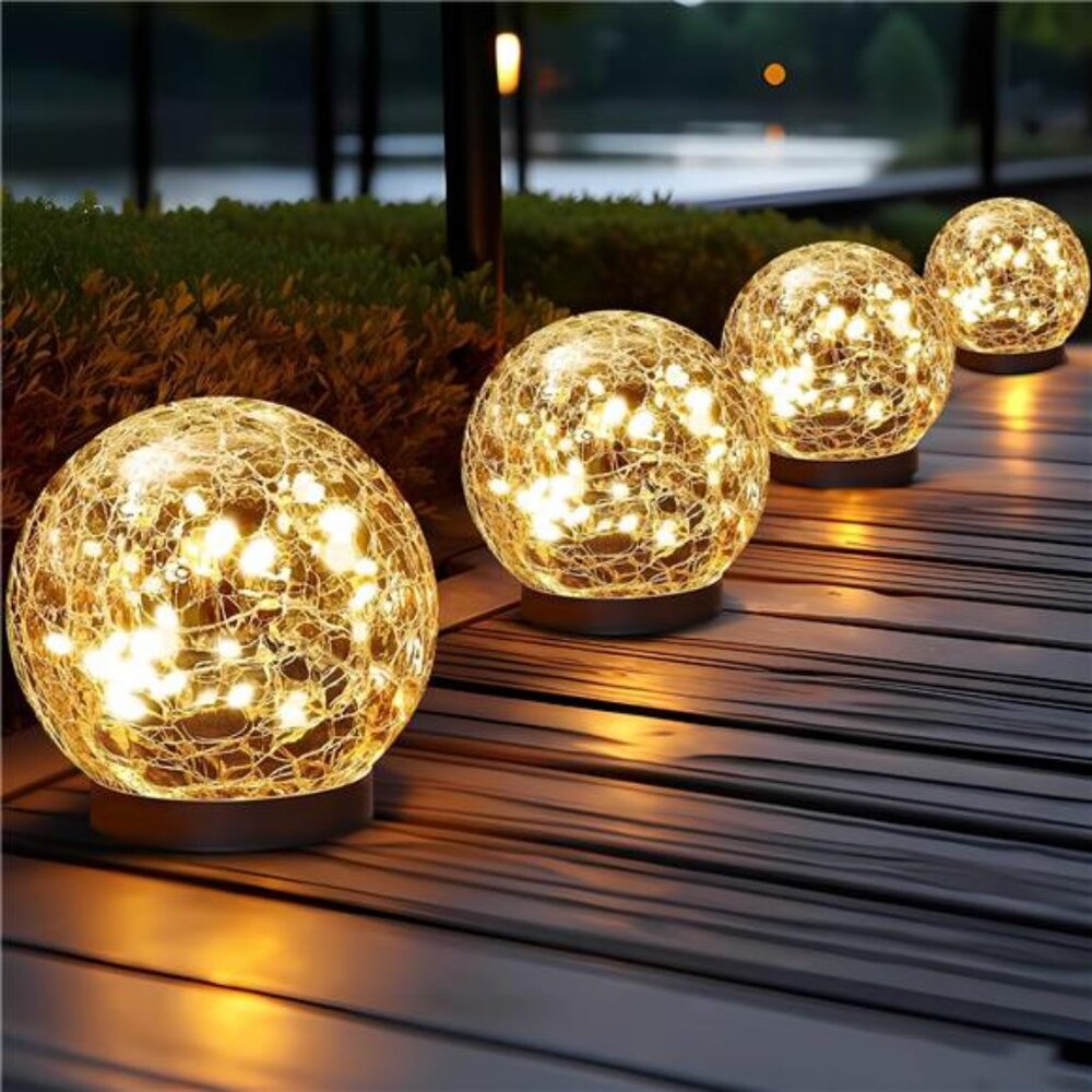 Solar Globe Lights Outdoor Waterproof - Cracked Glass Ball Lights for Garden